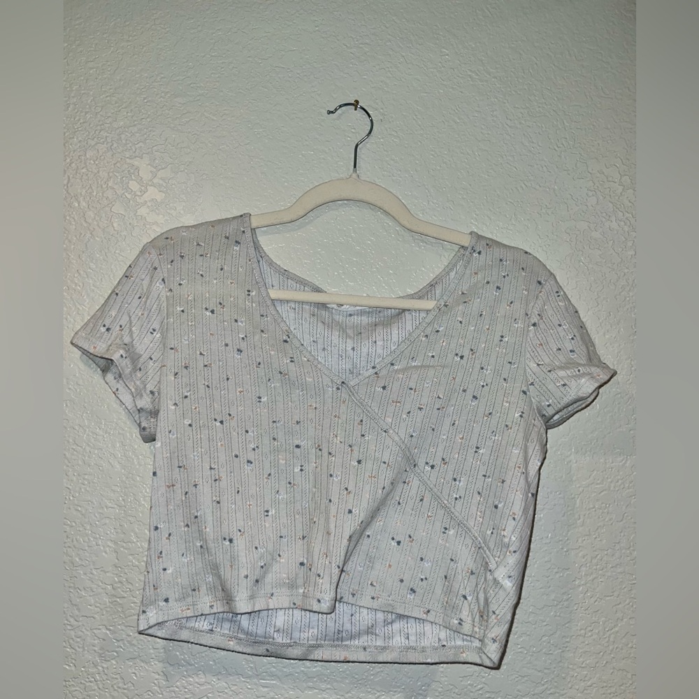 Pink Rose White and Light Blue Crop Top